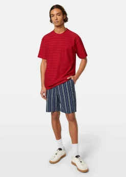 T-shirt Towelling Striped Rood